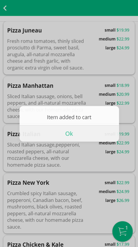 Alaskan Cuisine Mobile App Add to cart