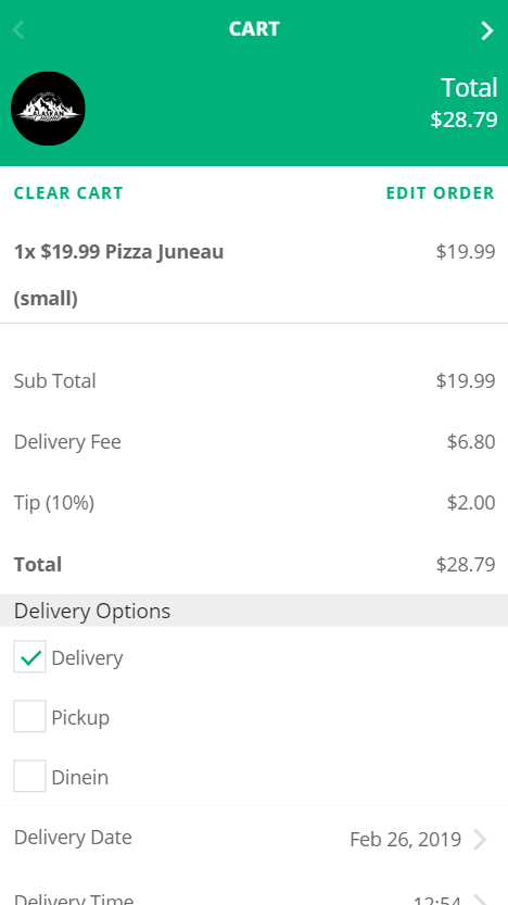 Alaskan Cuisine Mobile App Cart