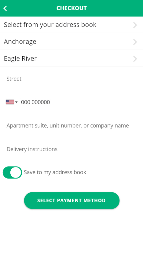 Alaskan Cuisine Mobile App Shipping address