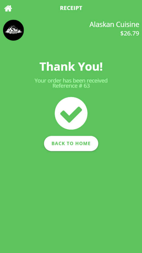 Alaskan Cuisine Mobile App Order complete